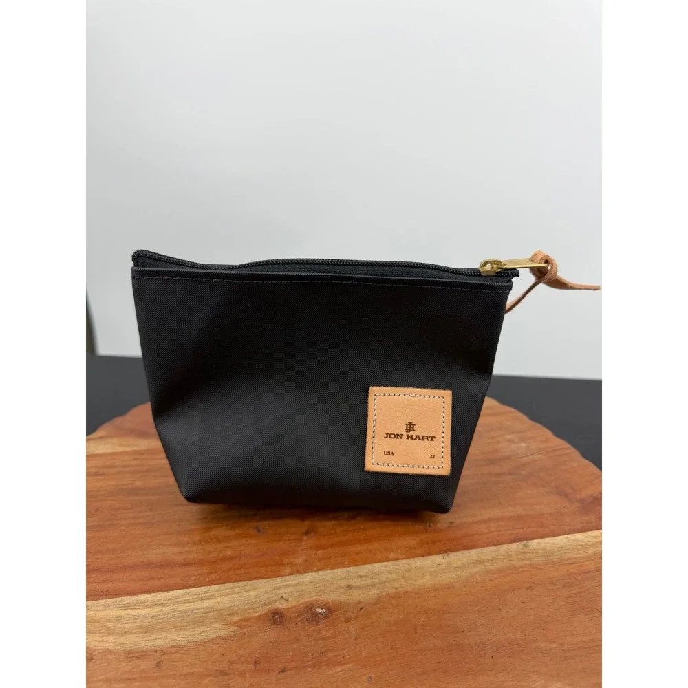 Jon Hart Small pouch Case Women Small Black Coated Canvas Shine Leather Patch